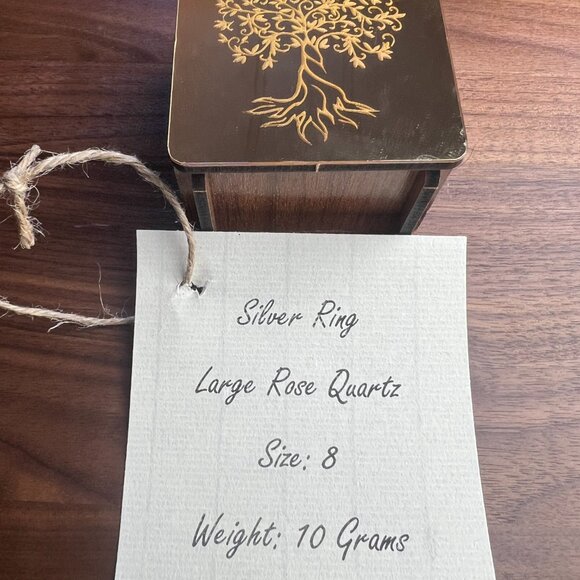 Sterling Silver Rose Quartz Ring with heart designs Size 8 - Picture 9 of 11